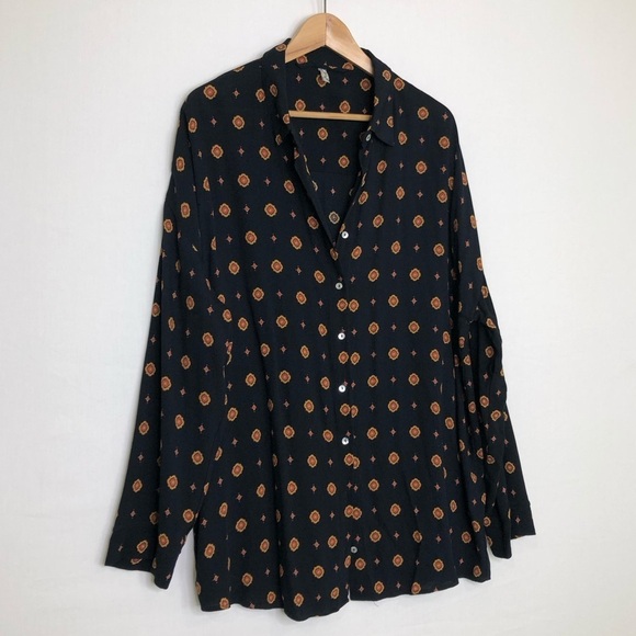 Free people black, printed button down shirt - Picture 3 of 12
